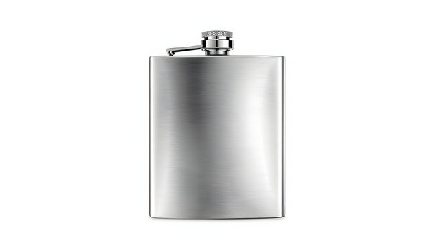 Brushed stainless steel hip flask isolated on a clean white background for your branding design