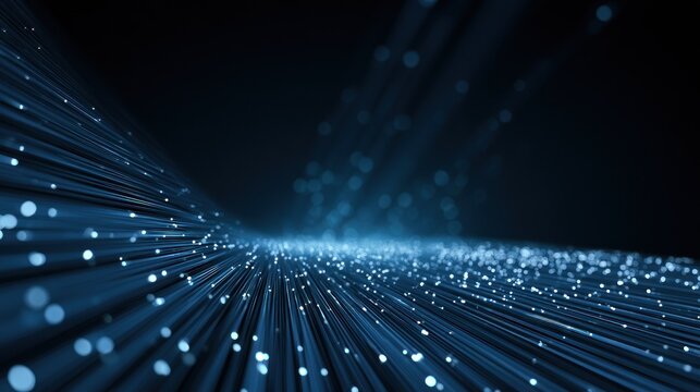 Abstract blue light streaks with bokeh data flow