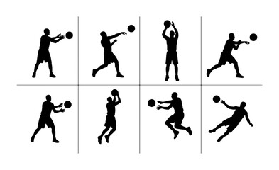 Basketball Player Silhouette Collection: Dynamic Action Poses, Athletic Sports Graphics, Vector Illustration Set for Commercial Use © Nijam
