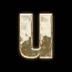 Golden metallic letter 'U' on a black background, shiny and reflective. © Rawpixel.com