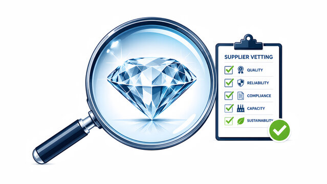 Magnifying Glass Inspecting Diamond Quality with Verification Checklist for Gemstone Authentication and Certification