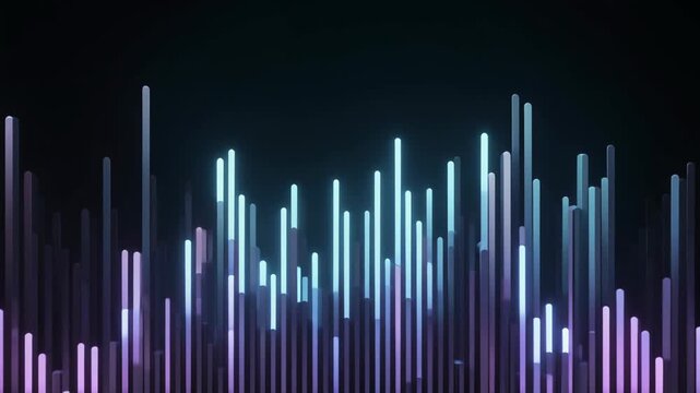 紫と青のグラデーションに輝く光の棒グラフ