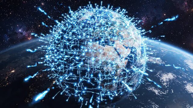 Global network and data connections on earth from space