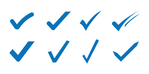 Professional Check Mark Icons Collection for Checklist, Quality Control and Verification Systems blue Vector Illustration EPS 10 © ZenithGlyph