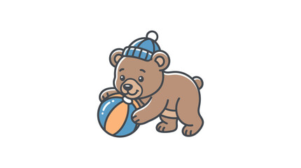Brown bear cub playing with ball. © dika