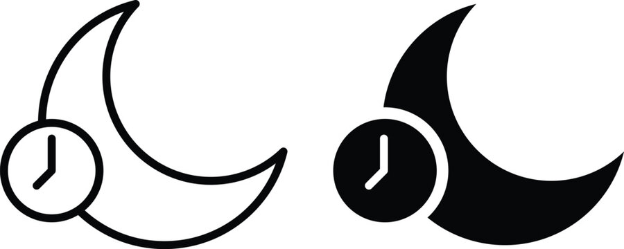Sleeping time icon. Crescent moon with clock symbol.  time management icons 