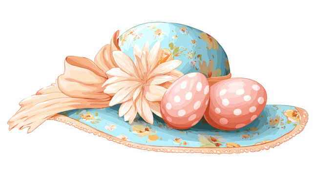 Easter Hat Decorated with Flowers and Polka Dot Eggs
