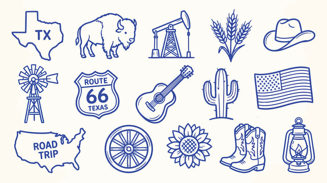Collection of Texas and American West Icons and Symbols.