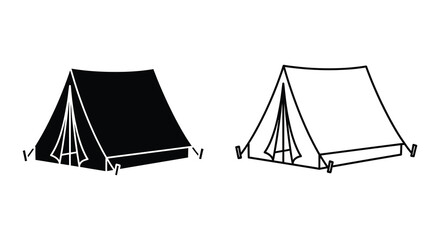 Two tent depictions one as a black silhouette against a white background © sanu