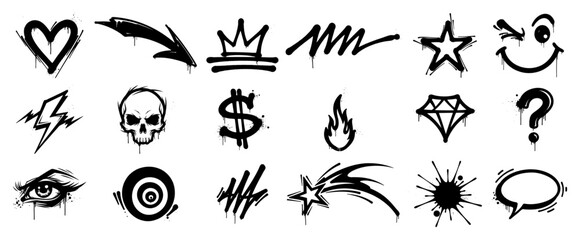 Fototapeta premium Urban graffiti icons and hand drawn symbols in spray paint style