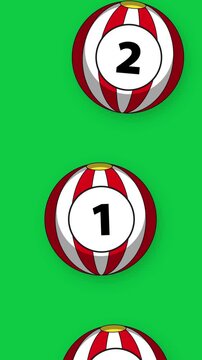 Numbered Red and White Striped Balls Falling on Green Background