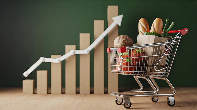 Rising grocery prices and consumer inflation concept with shopping cart