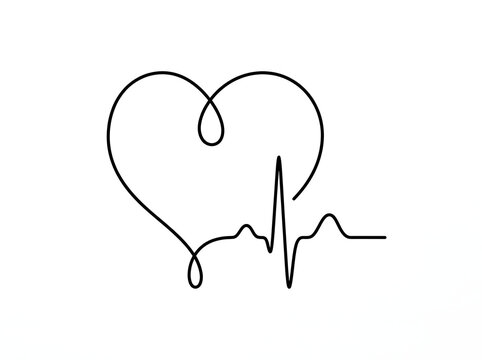 Minimalist Continuous Line Art of a Heart Shape Merging with a Medical Electrocardiogram EKG Pulse Beat Rhythm for Healthcare Design