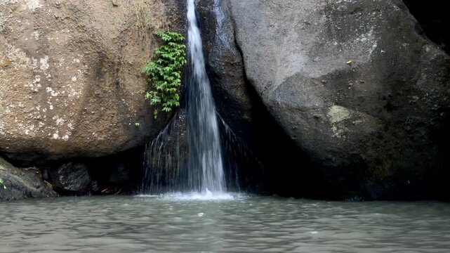 Small Waterfall Between Large Rocks with Original Ambient Water Sound