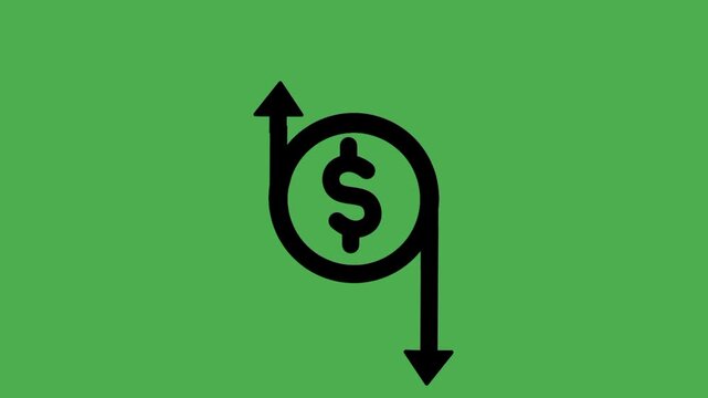 Currency fluctuation icon featuring money with upward and downward arrows. Visual representation of exchange rate movement and financial market changes.