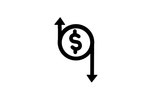 Currency fluctuation icon featuring money with upward and downward arrows. Visual representation of exchange rate movement and financial market changes.