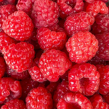 Fresh Ripe Red Raspberries Macro Background with Juicy Berry Texture, Vibrant Summer Fruit and Abundant Harvest Filling the Frame