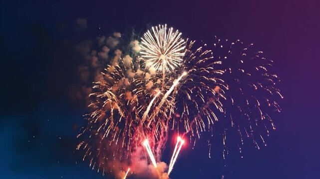 Colorful fireworks display exploding in the night sky for a celebratory event and party atmosphere