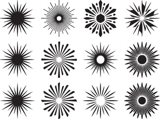 Obraz premium Set of Twelve Decorative Black Sunburst and Radiant Starburst Icons for Graphic Design Projects