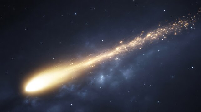 Bright comet streaking across the night sky in deep space astronomy scene