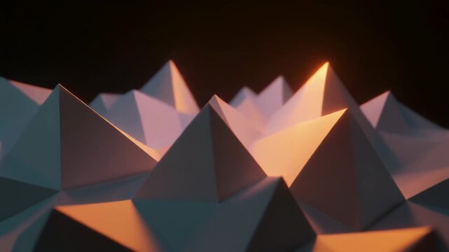 橙色に照らされた低ポリゴンの山並み模様