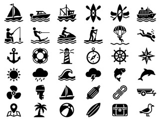Fototapeta premium Nautical and Water Sports Icons Set: Vector Symbols for Marine and Leisure Activities