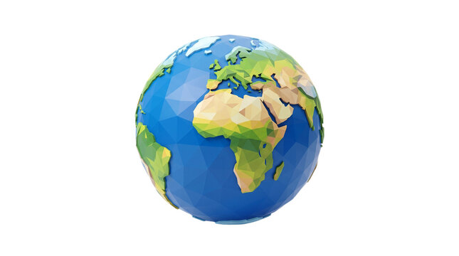 3d Planet Globe Low poly earth planet globe illustration Polygonal globe icon with shadow on isolated white background realistic world map in globe 
