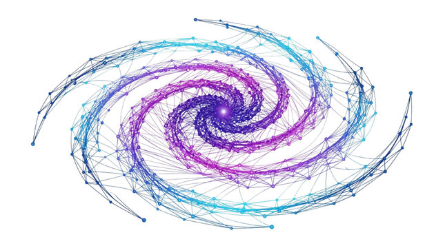 Abstract digital plexus galaxy spiral isolated on white background
