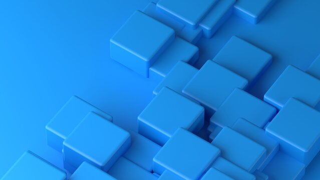 Abstract 3D Blue Geometric Cubes and Blocks
