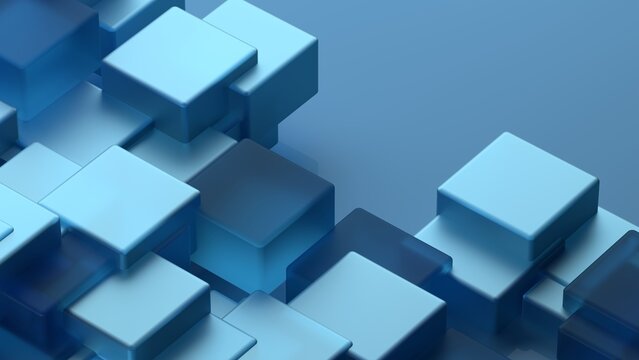 Abstract 3D Blue Geometric Cubes and Blocks
