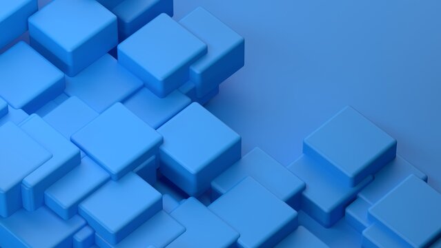 Abstract 3D Blue Geometric Cubes and Blocks