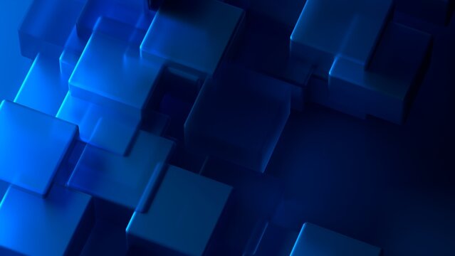 Abstract 3D Blue Geometric Cubes and Blocks