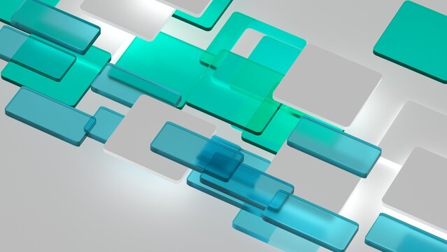 Abstract 3D Teal and Blue Geometric Glass Bars