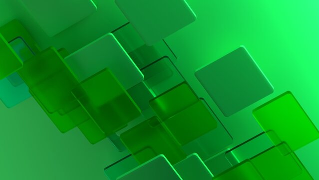 Abstract 3D Green Layered Glass Squares