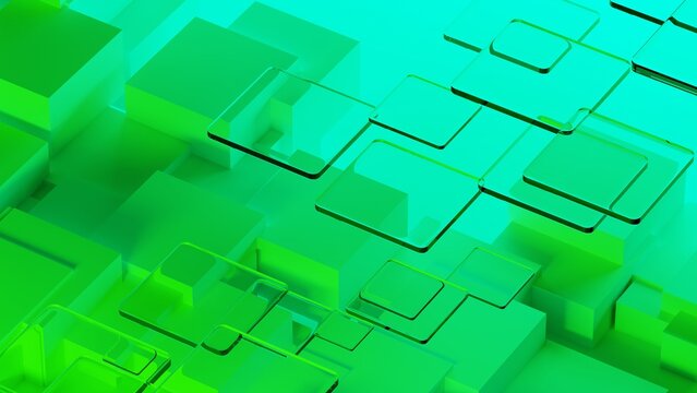 Abstract 3D Green Layered Glass Squares