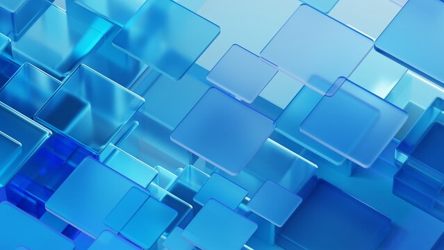 Abstract 3D Blue Geometric Tech Blocks with Glass Tiles