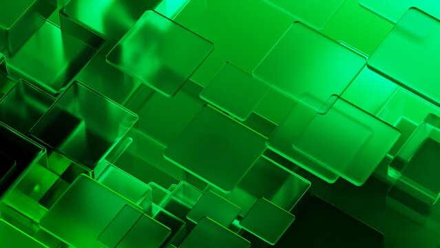 Abstract 3D Green Layered Glass Squares