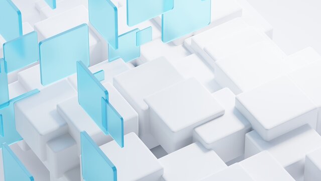 Abstract 3D Blue and White Isometric Squares and Cubes