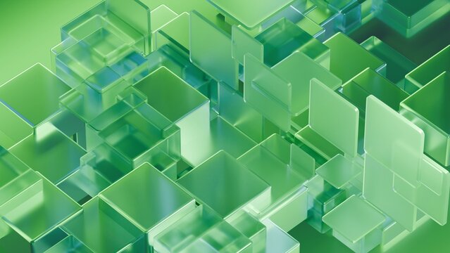 Abstract 3D Green Layered Glass Squares