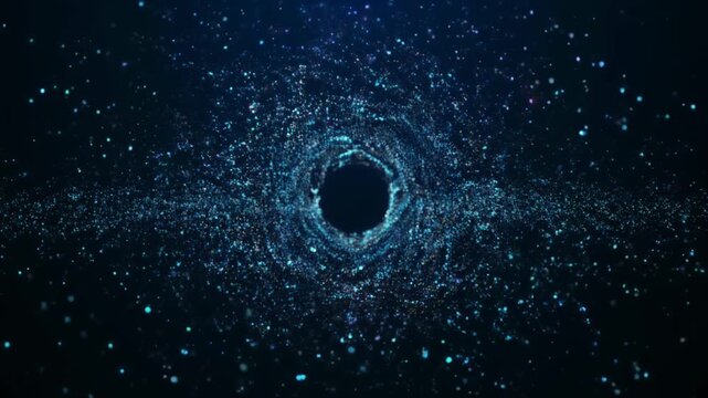 中心にブラックホールのような穴を持つ粒子の輪