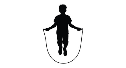 Child jumping rope in a black silhouette against a white background silhouette