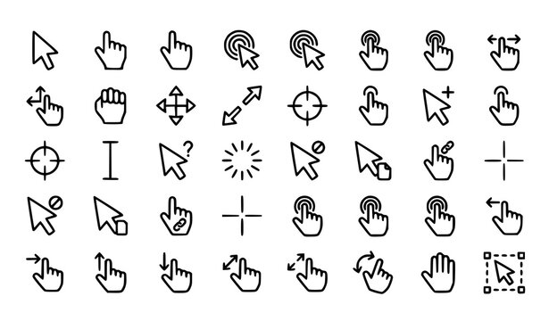 Editable Cursor and Pointing Gesture Outline Icons Set for User Interface Web Mobile and Software Design