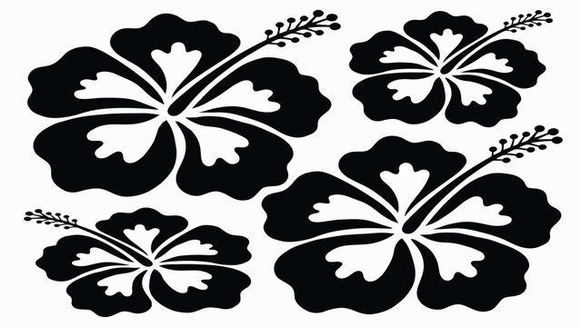 Hibiscus flower vector silhouettes set. Tropical aloha floral shapes for summer designs.
