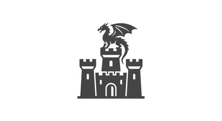 Black dragon on castle towers silhouette. © zaki