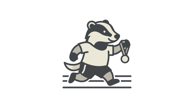 Cartoon Badger Holding Olympic Medal.