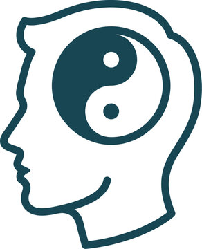 Head silhouette featuring a yin yang symbol represents balance of human thought.
