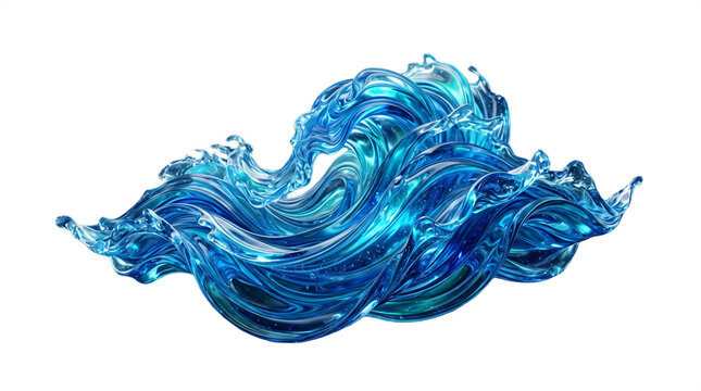 Oceanic Waves 3D Fluid shimmering oceanic dream waves frozen in an abstract futuristic 3d texture isolated on a transparent background generative ai 