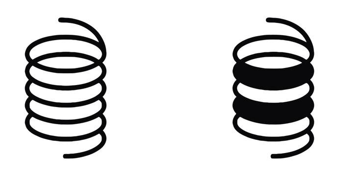 Spring icons, coil symbols, mechanical springs, black line art. Spiral spring set. Metal wire coil spring icon collection. Thin zigzag waves line symbol. Flexible coil shapes.