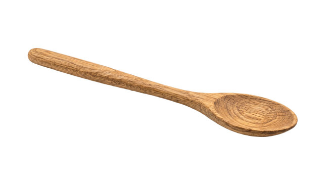 Wooden Spoon Cooking Utensil Single hand carved oak wood cooking spoon isolated on transparent background Set against a pure solid white background RGB 255 to maximize extraction accuracy