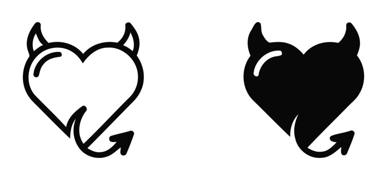 heart minimalist stroke animation. Devil heart with horns and tail icon - Minimalist, flat icon, outline, glyph, linear, clipart, sticker - icon set.